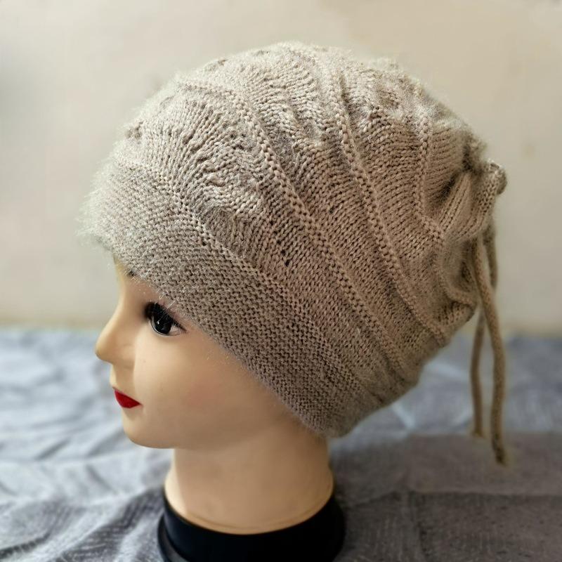 Hats, Ladies' Hats, Pullover Hats, Drawstring Style, Stacked Hats, Double-layer, Warm, Knitted, Woolen Hats