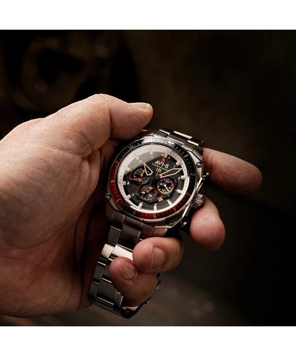 AVI-8 Hawker Hunter Atlas Dual Time Chronograph Raven Black Dial Quartz AV-4100-11 Мужские часы
