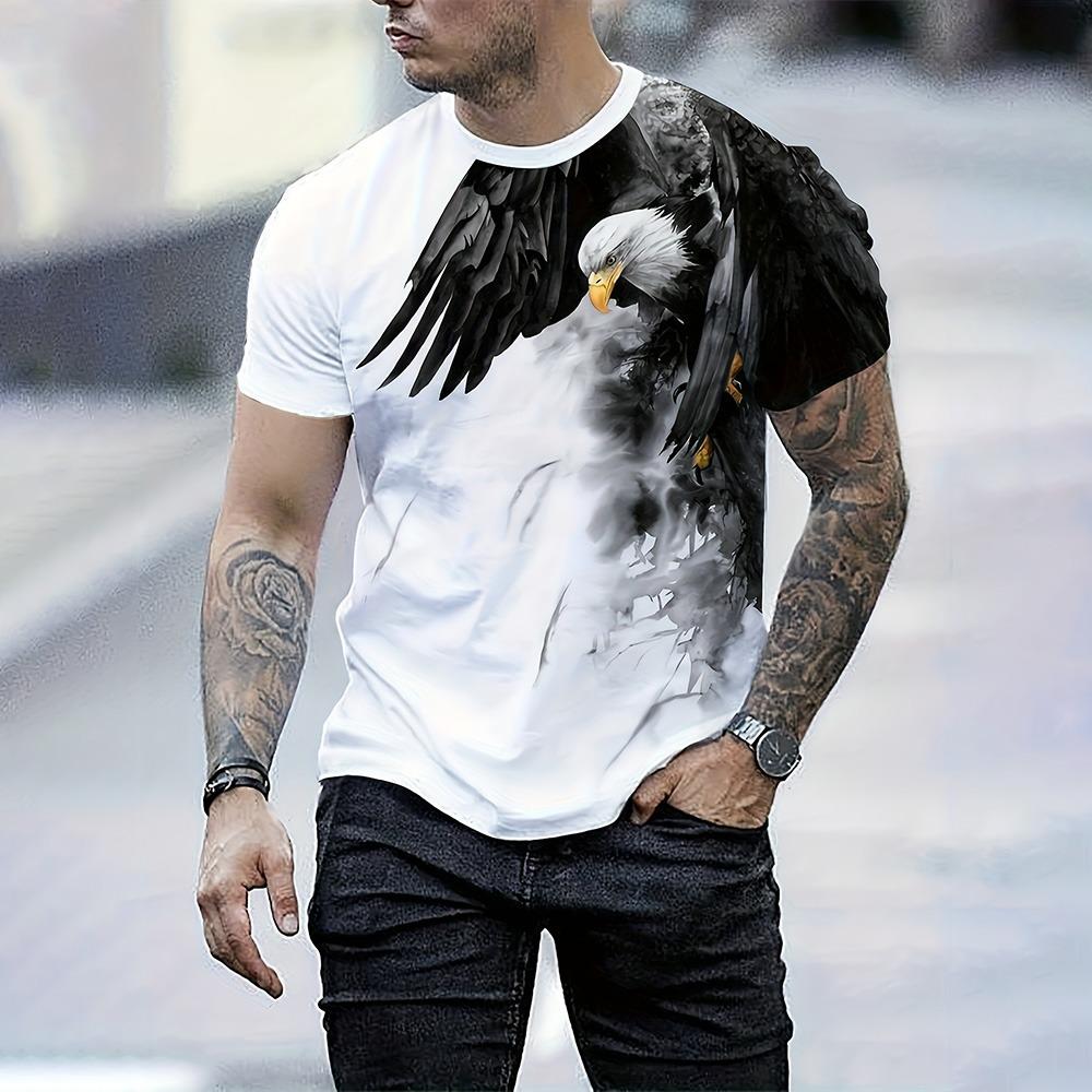 Men's Summer Fashion T-shirt Eagle 3D Printed Short Sleeved T-shirt Summer Outdoor Leisure Quick Drying Breathable T-shirt