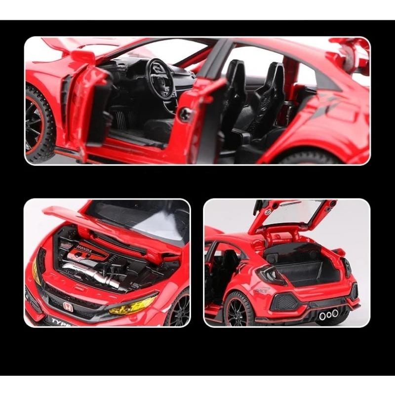 1/32 HONDA CIVIC TYPE-R Alloy Car Model Diecasts & Toy Vehicles Metal Sports Car Model Sound and Light Collection Childrens Gift
