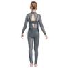 Girls Dance Performance Jumpsuit Full Body Leotard Long Sleeve Mock Neck Mesh Patchwork Keyhole Back Bodysuit