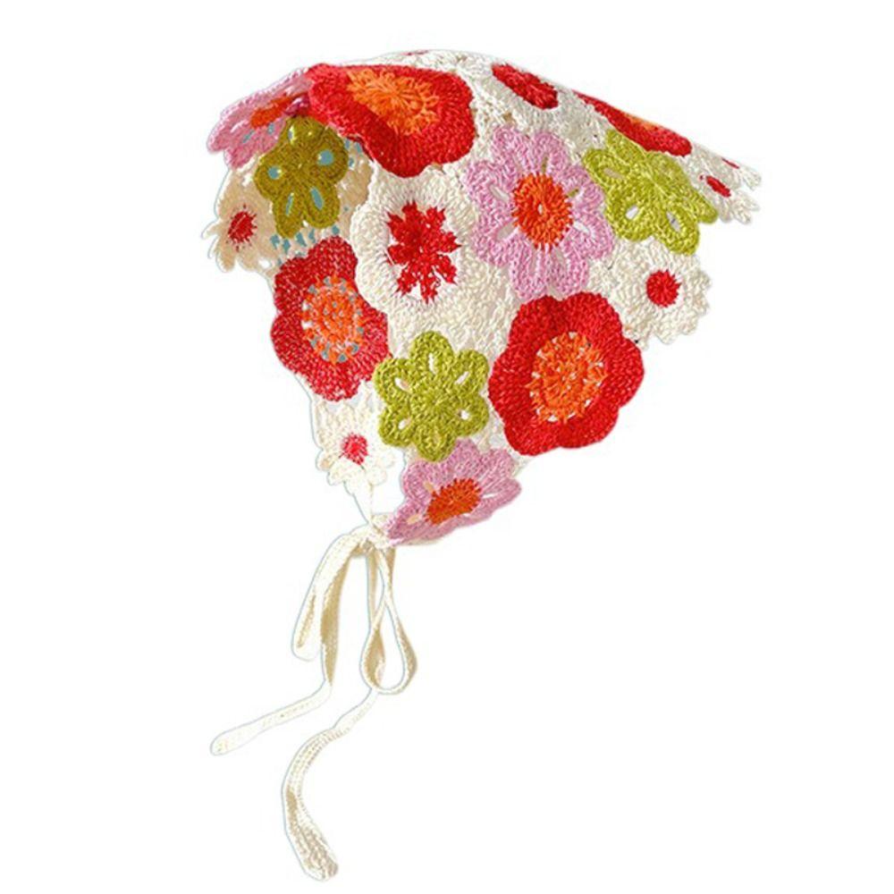 Little Daisy Crochet Triangle Headscarf French Retro Triangular Turban Scarf  Women Girls