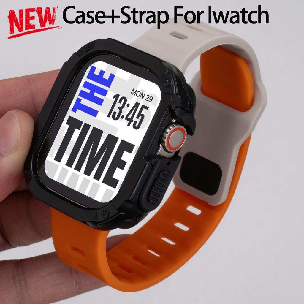 Чехол+Ремешок для Apple Watch Ultra 3/2 49мм 40/41 44/45 46мм Защитная крышка Силиконовый ремешок для Iwatch Серии 11 10 9 8 7 6 5 SE3