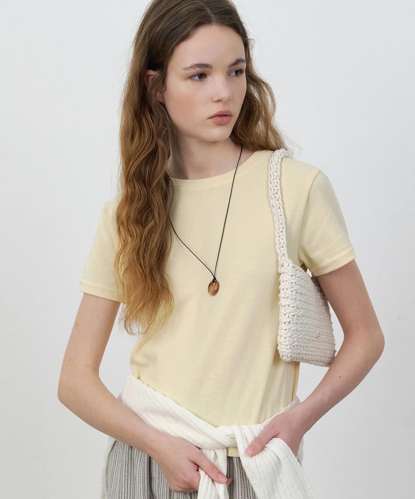 LOEIL Cotton Blend Basic Half Sleeve T-Shirt_Lemon