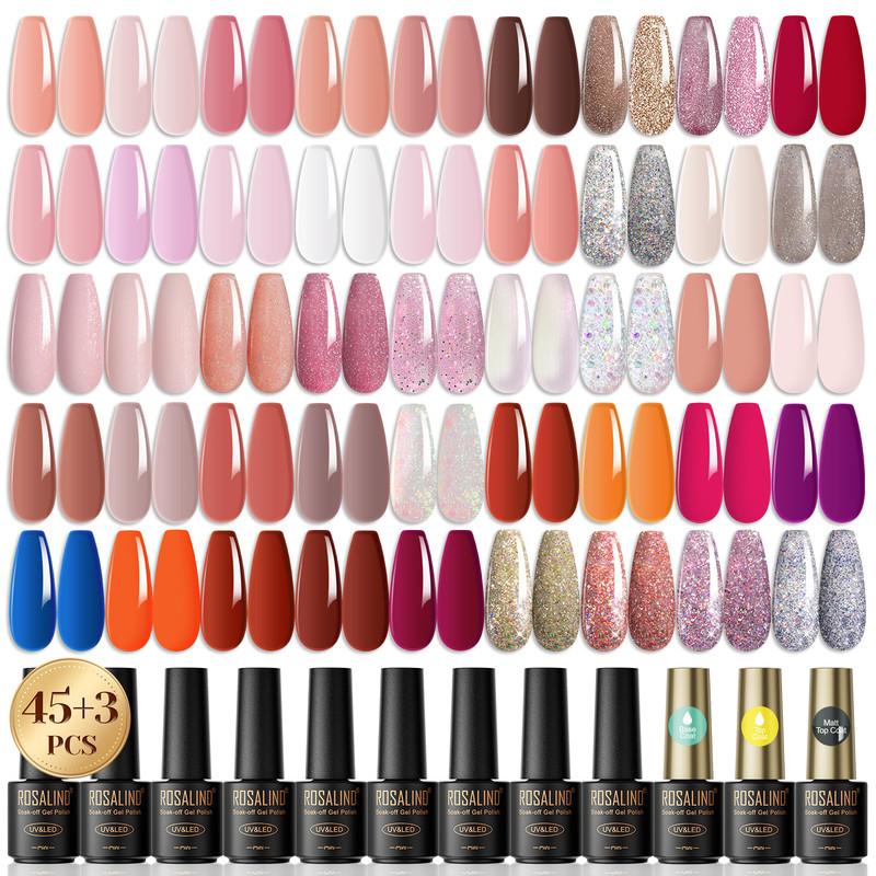 ROSALIND 48pcs UV Nail Kits Gel Set Nail Gel Glossy Matte Effect Nail Polish Soak Off Hybrid Semi Permanent Nail Art