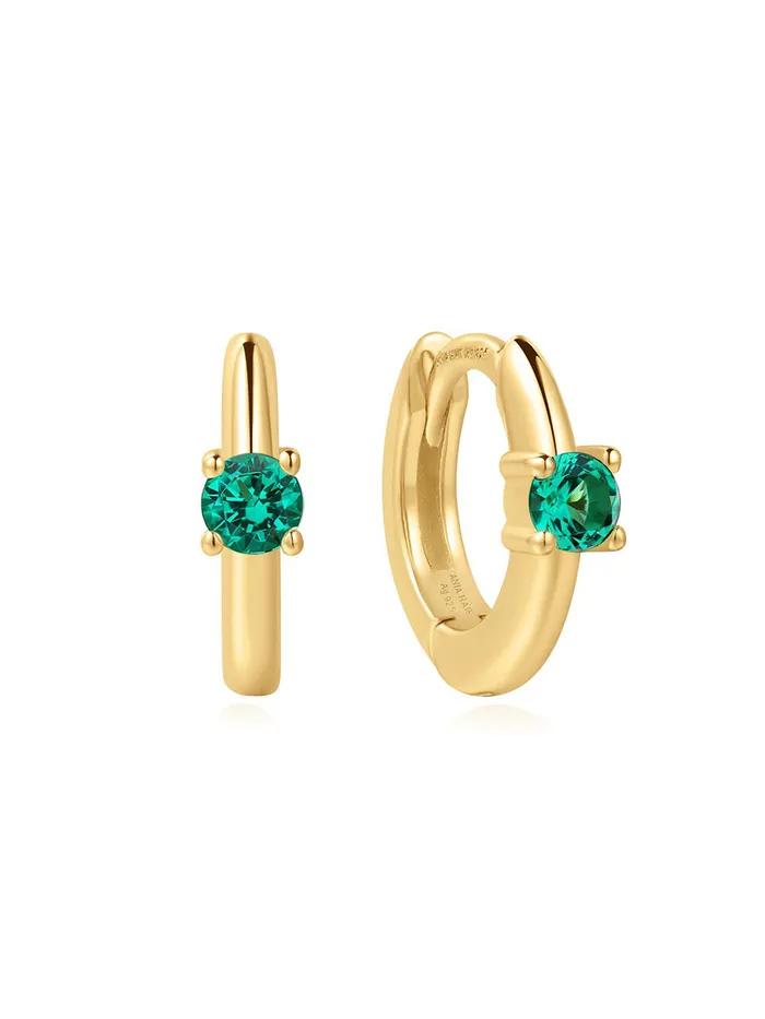 Gold Green Hunger Hoop 925 Silver Earrings E073-02G.