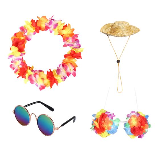 Летние наряды для крыльца гуся, гавайская соломенная шляпа леи, солнцезащитные очки, праздничный костюм для отпуска, пластиковая статуэтка гуся 23"/17", украшение для лужайки и патио