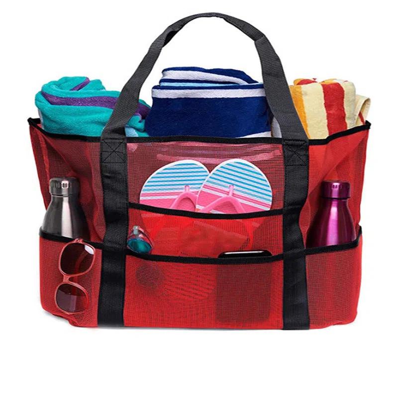 Большая сетчатая сумка с 8 карманами, летняя большая пляжная сумка для полотенец для игрушек, пляжная большая сумка для хранения, сумки для багажа, функциональные сумки