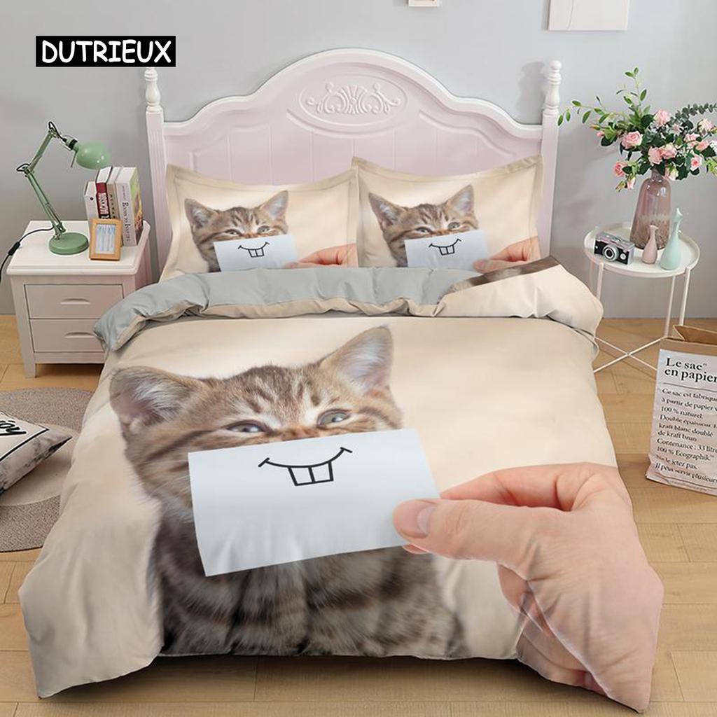 Коллекция Покрывал для Кошек Размер King Sweet Pet Cats Принт Постельное Белье для Детей Мальчиков Девочек 3D Узор Животная Тема Уютное