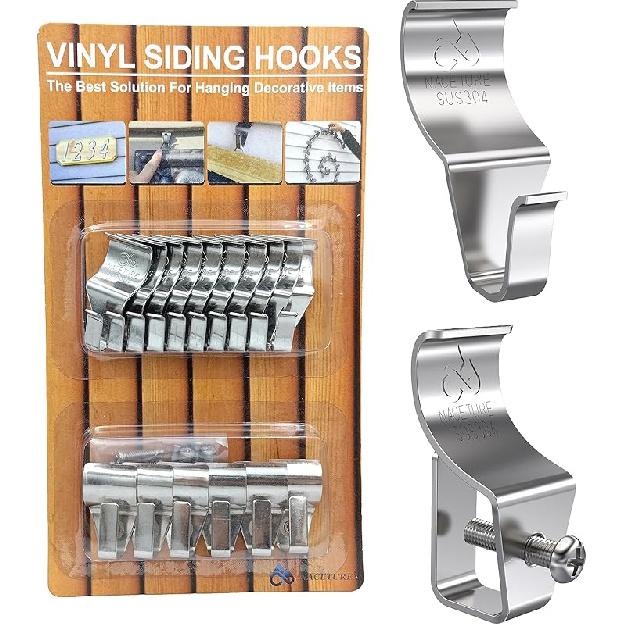 NACETURE Vinyl Siding Hooks 20 Pack Heavy Duty Siding Clips Vinyl Siding Hanger for Hanging on Patio, No Hole Need Command Outdoor Hook Hang to Decor