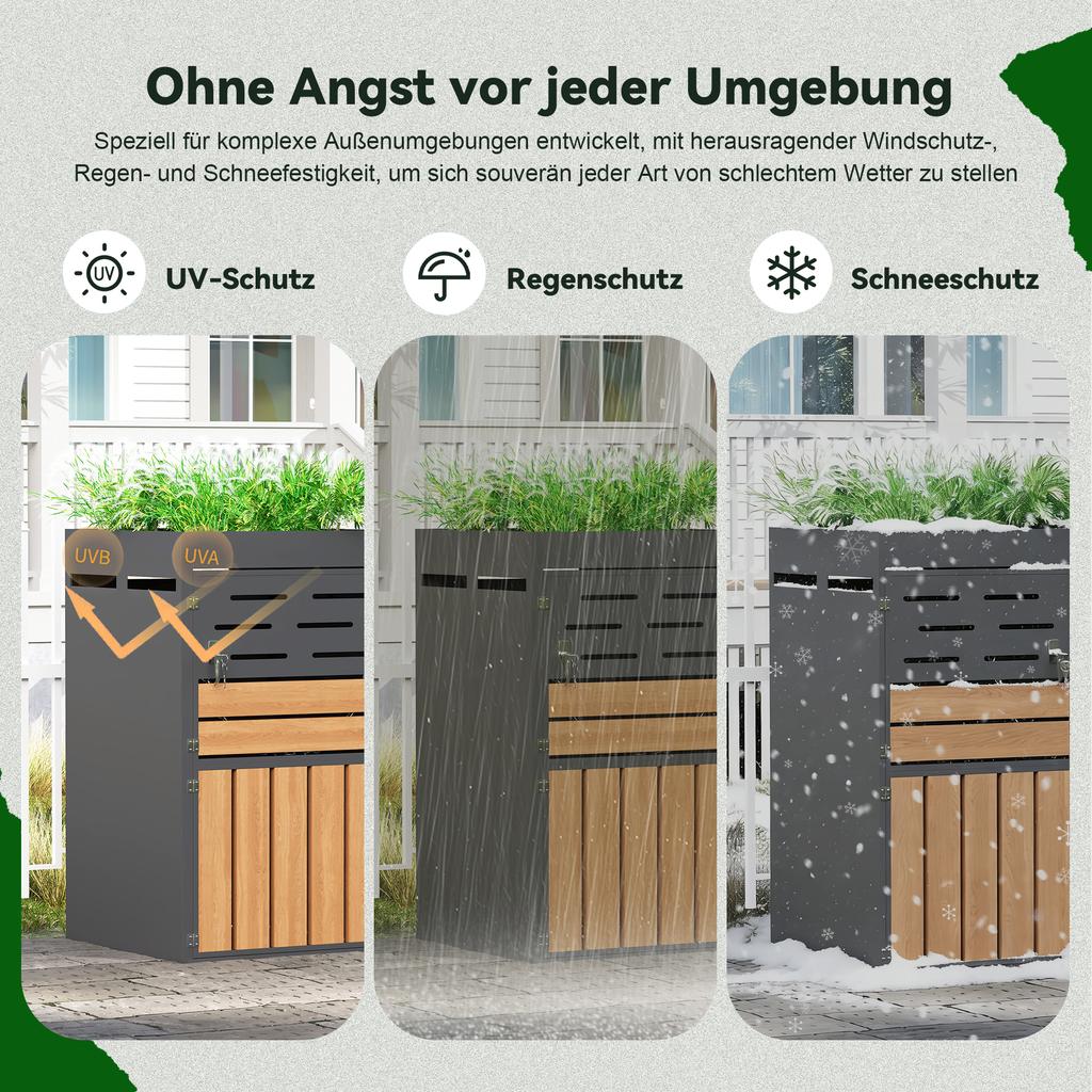 Outdoor Cabinet, Planter Box, Louvered Ventilation, Steel Frame, Lockable Doors, Security Chain, Storage & Garden Decoration, Without Trash Can