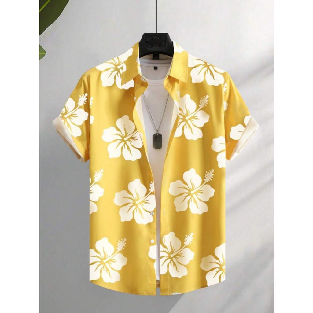 2025 Новые летние повседневные рубашки с коротким рукавом с 3D цветочным принтом, мужские повседневные рубашки для улицы, пляжные рубашки в гавайском стиле