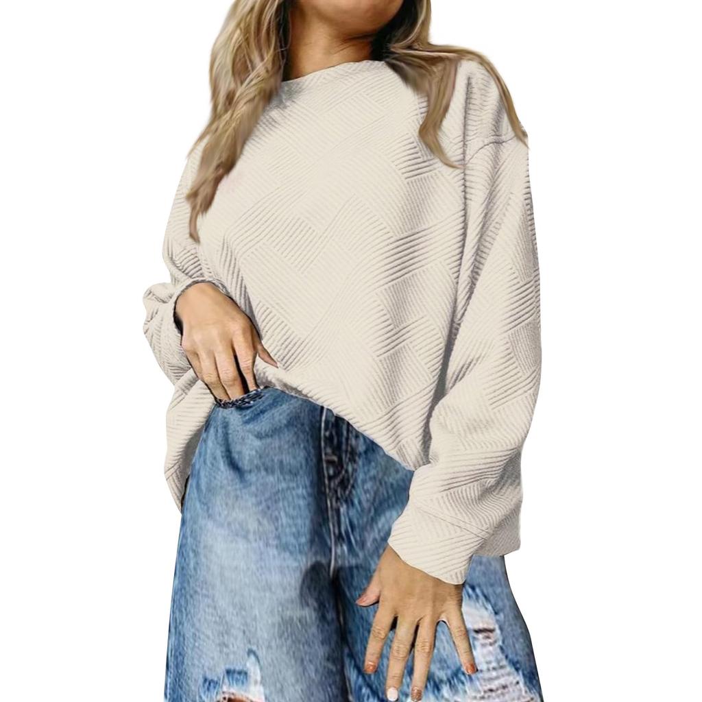 Женская повседневная толстовка с круглым вырезом и длинным рукавом, неровной фактурой, свободная талия, однотонный пуловер