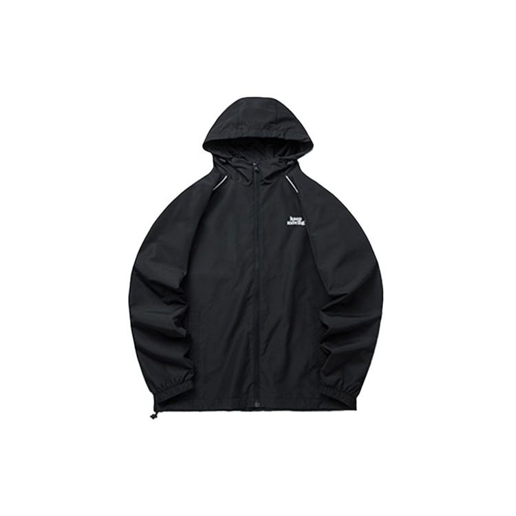 Anta Однотонная мужская куртка на молнии с капюшоном и длинным рукавом с принтом, черная 952218615-3