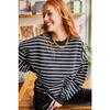 Women's White Black Striped Basic Soft Textured Loose Sweatshirt Swt-19000457