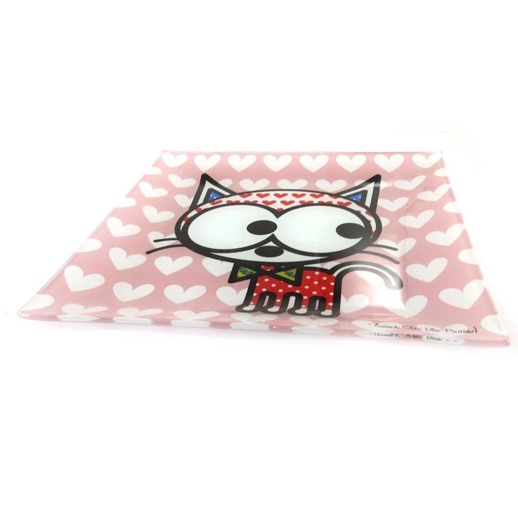 Les Trésors De Lily [N5695] - Стеклянная чаша 'Собака и кошка Лолита' розовая - 20x20 см