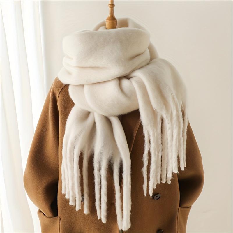 Simple Basic Monochrome Chunky Scarf Imitation Cashmere Thickened Soft Warm Tassel Long Scarf Autumn Winter Coldproof Versatile Neck Protection Scarf