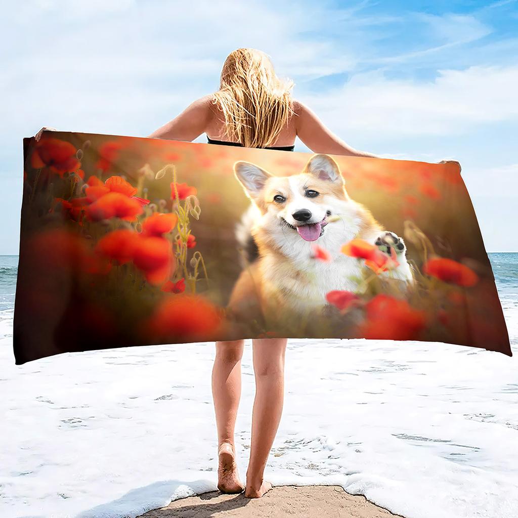 Corgi Series Seaside Vacation Beach Towel Swimming Bath Towel Microfiber Sports Towel