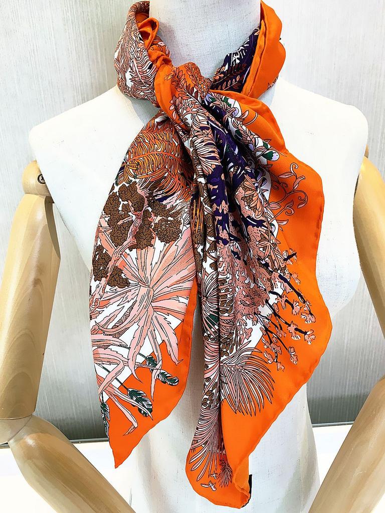 90cm Hot Luxury Brand Manual Hand Rolled Twill Silk Scarf Women Curled Square Scarves Echarpes Foulards Femme Wrap Bandana Hijab