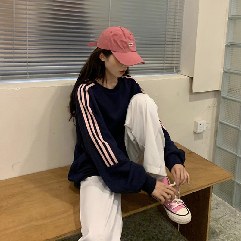 YYFS Women's Fashion Casual Stripe Print Fall Winter Long Sleeve O-Neck Pullovers & Long Sleeves