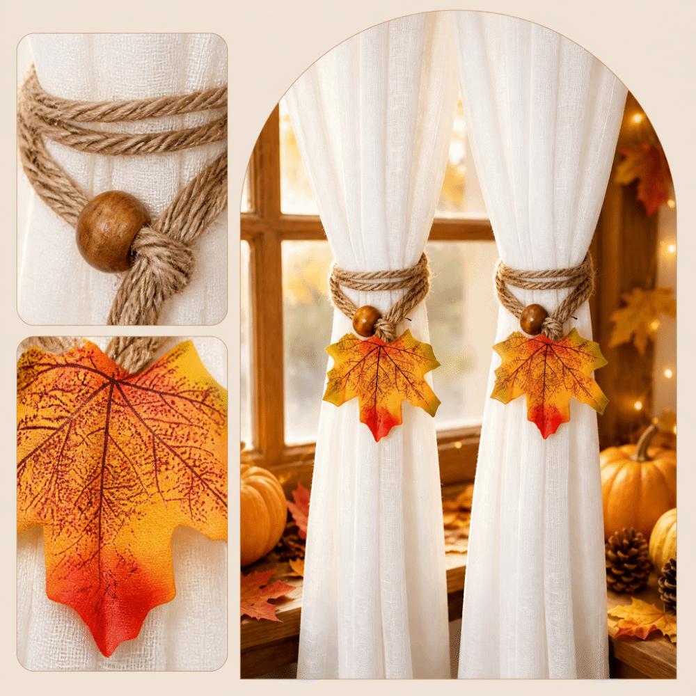 2Pcs Simulated Maple Leaf Autumn Curtain Hold Back Adjustable Fall Leaf Curtain Strap Thanksgiving