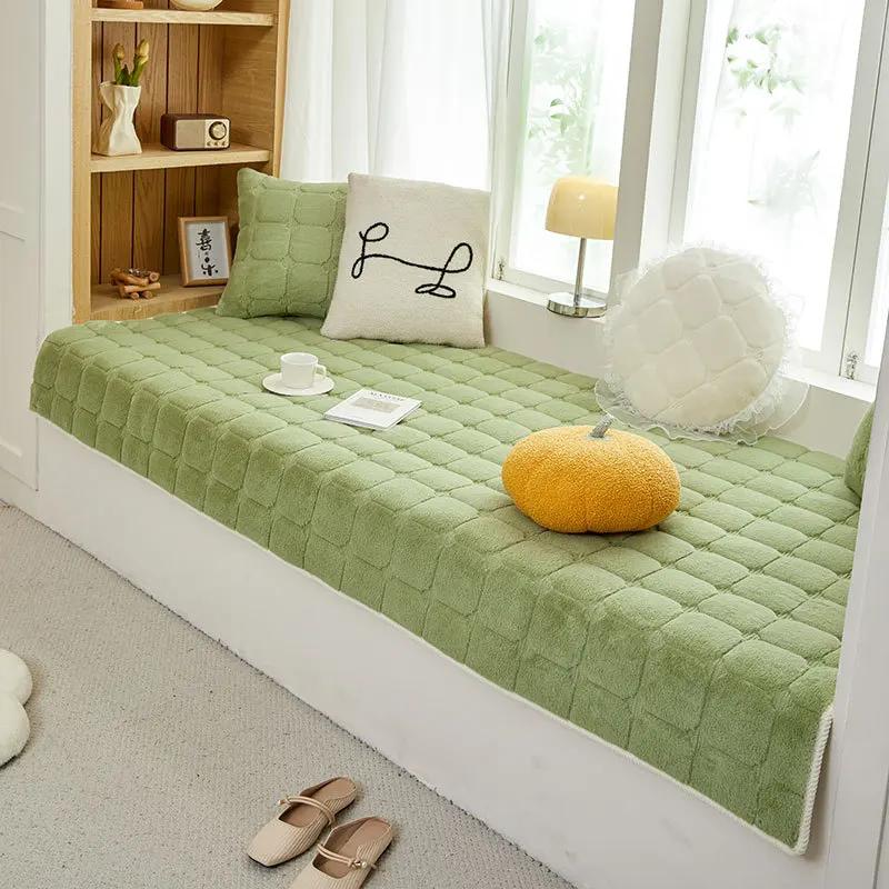 Модная простая подушка на подоконник из бархата из кроличьего меха 2025 Новая Всесезонная Универсальная Толстая Противоскользящая для Балконов Татами Подушки