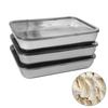 3Pcs Stainless Steel Dumpling Storage Box Food-Grade with Lid Kitchen Serving Plate Rectangular Fresh-Keeping Barbecue Pan