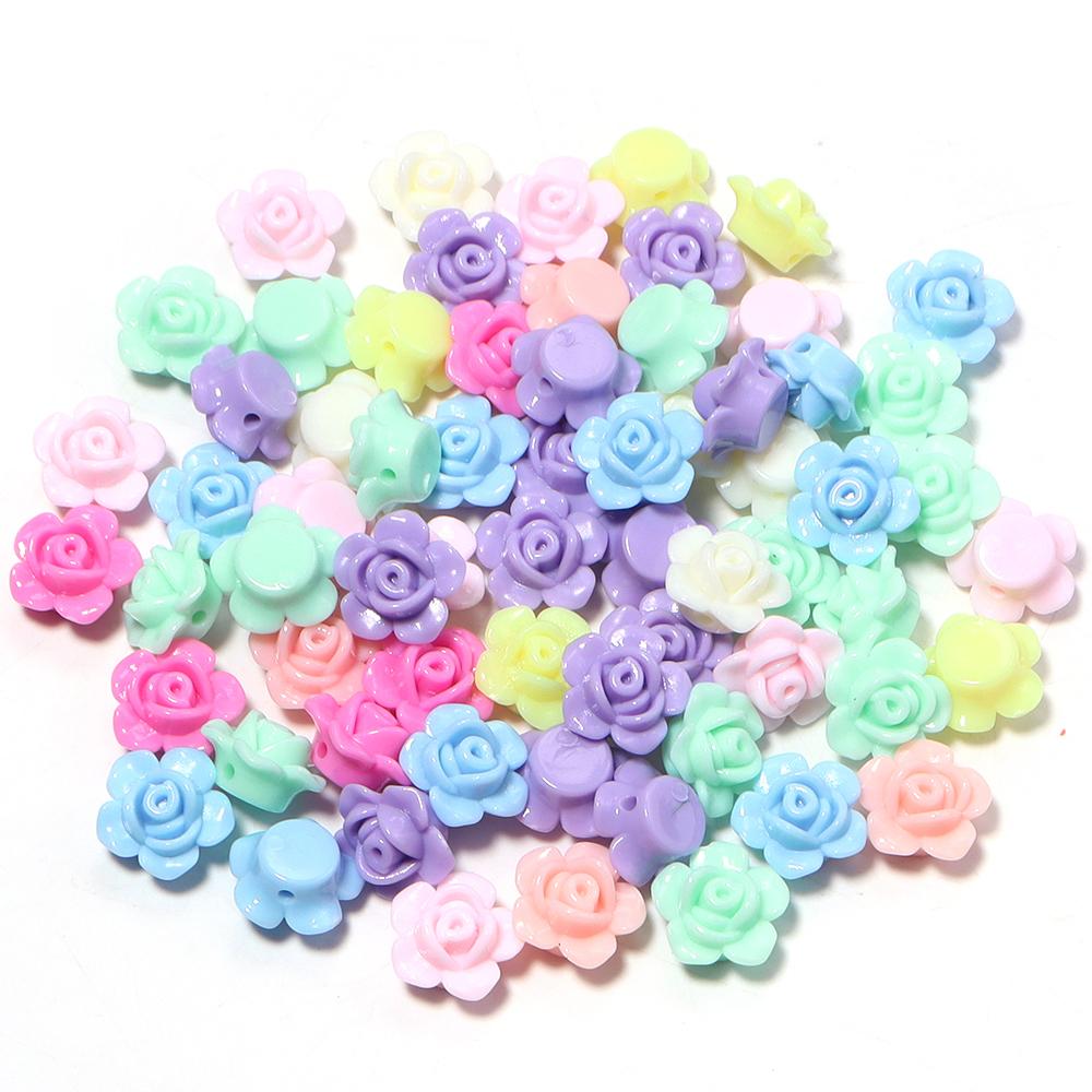 100pcs/lot Colorful Rose Flower Acrylic Beads Flat Back Loose Spacer Beads For Jewelry Making DIY Handmade Bracelet Accessories