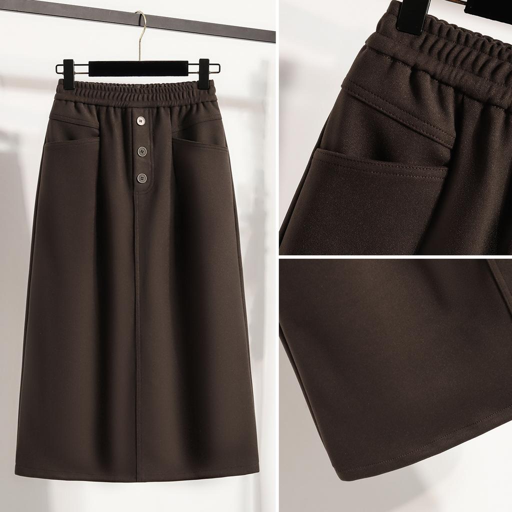 Dimanaf 2025 Autumn Plus Size Long Women Skirts Buttons Elastic Waist Oversize Elegant High Waist Skirts A-Line