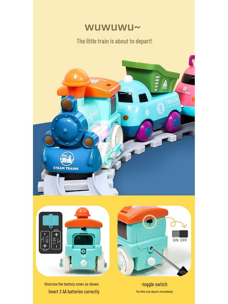 DIY Cross-Border Electric Train: Children's Cartoon Engineering Toy with Music & Lights