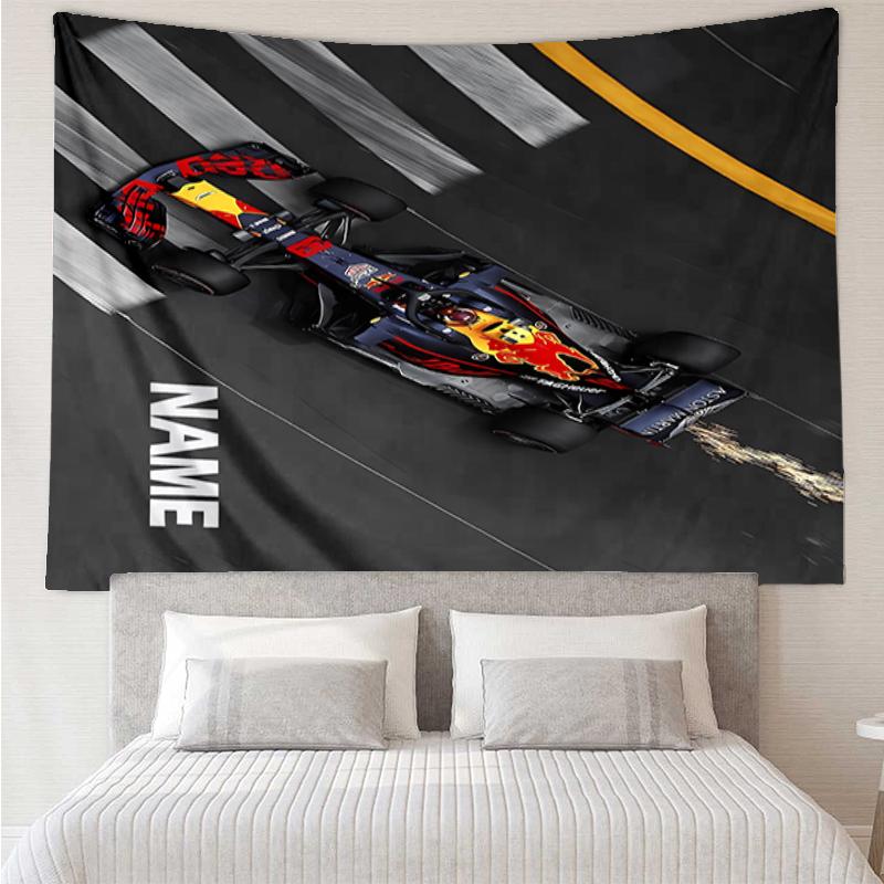 Custom Name Racing Print Tapestry, Backdrop, Easy Setup, Ideal for Bedroom, Office & Living Room, with Aesthetic Wall Hanging Decor.
