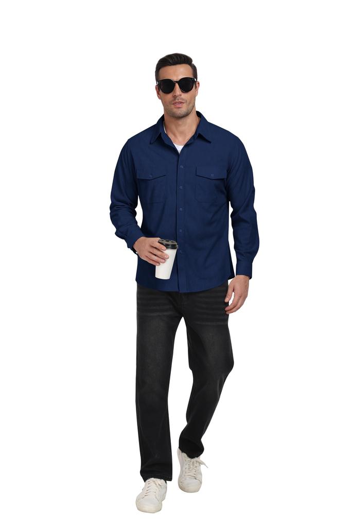 MoFiz Повседневное платье Длинное Открытое Плюс Свободное Однотонное для Повседневной Носки и Активного Отдыха Мужская Рубашка, Рукав, Воротник, Весна/Осень, Размеры, Посадка, На Пуговицах,