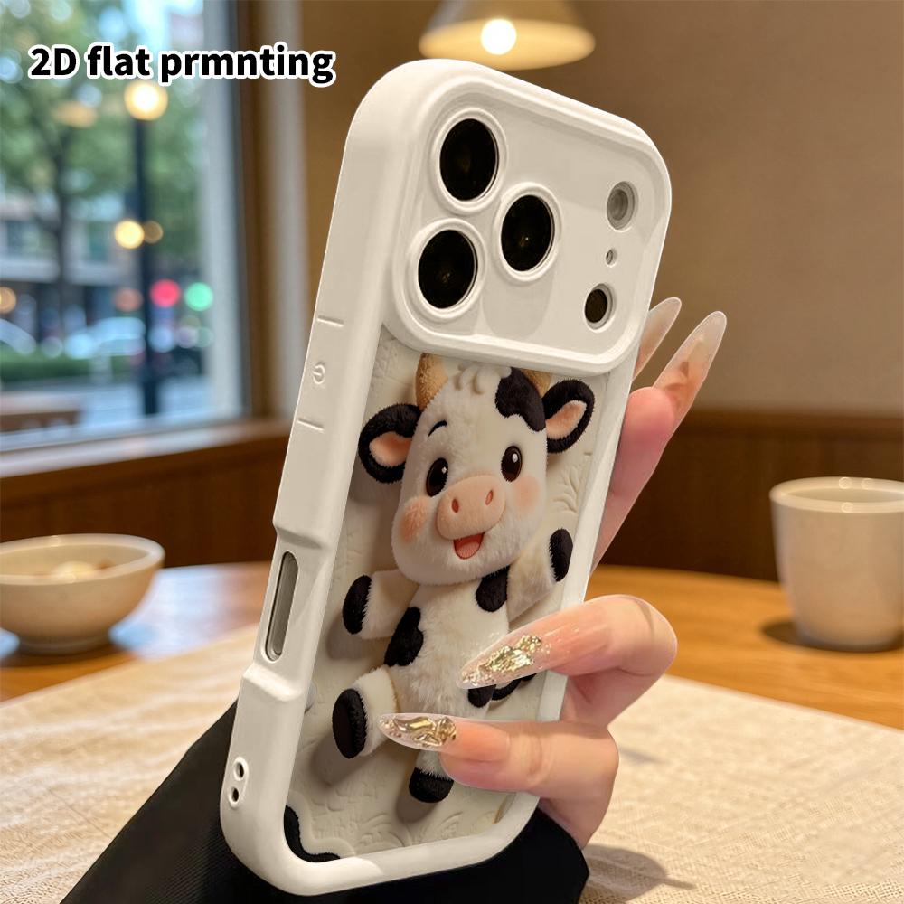 Чехол для телефона: 2D плоский, подходит для защитных чехлов iPhone 18, 17, 16, 15, 14, 13 Pro, пушистая коровка, идеальный подарок на Рождество и Хэллоуин