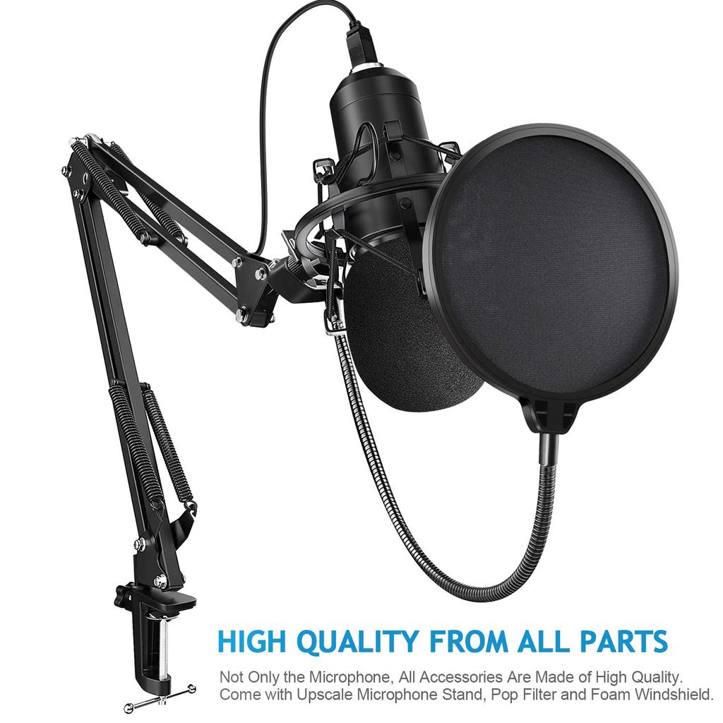 YOTTO USB Microphone Condenser Microphone PC Microphone Set Microphone Stand Pop Guard with Arm Stand Recording Live Broadcast YOUTUBE Game Commentary
