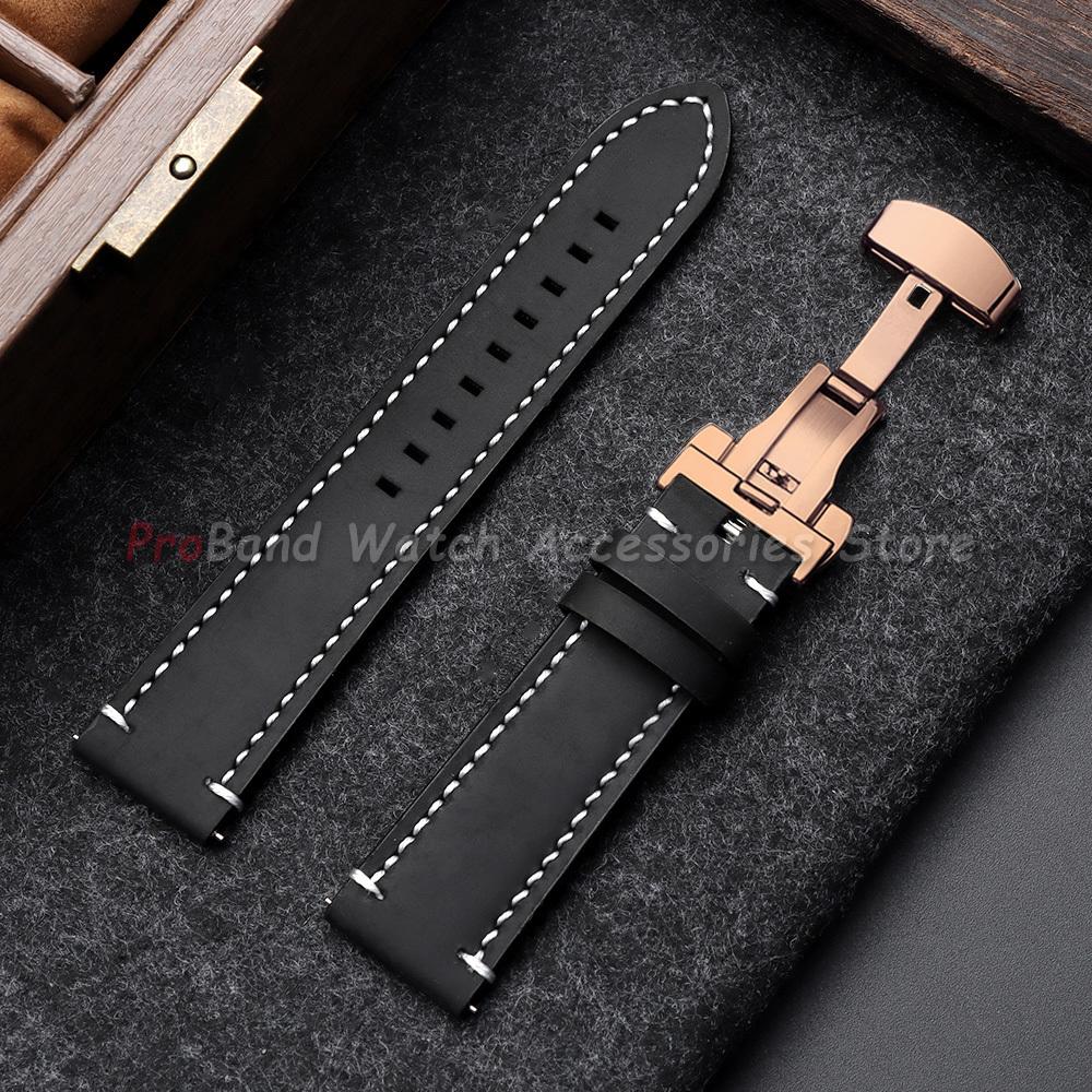 18mm 19mm 20mm 21mm 22mm 24mm Retro Vintage Calfskin Leather Watch Straps Butterfly Buckle Watchband Universal Business Bracelet