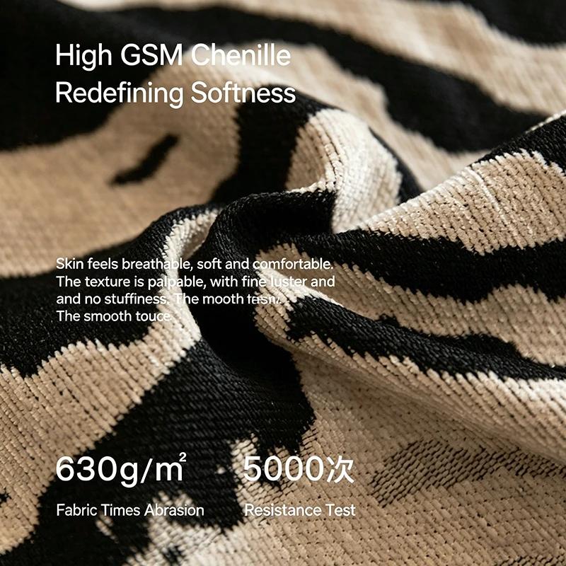 Chenille Abstract Striped Sofa Cover All-Season Soft Fringe Trim Washable Couch Protector for Living Room Bedroom Daily Decor