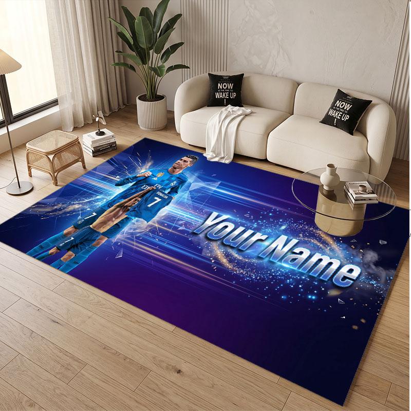 Custom Rug Cristiano Ronaldo Pattern Print Name Text Soft Non‑Slip Floor Carpet for Home Indoor Decoration