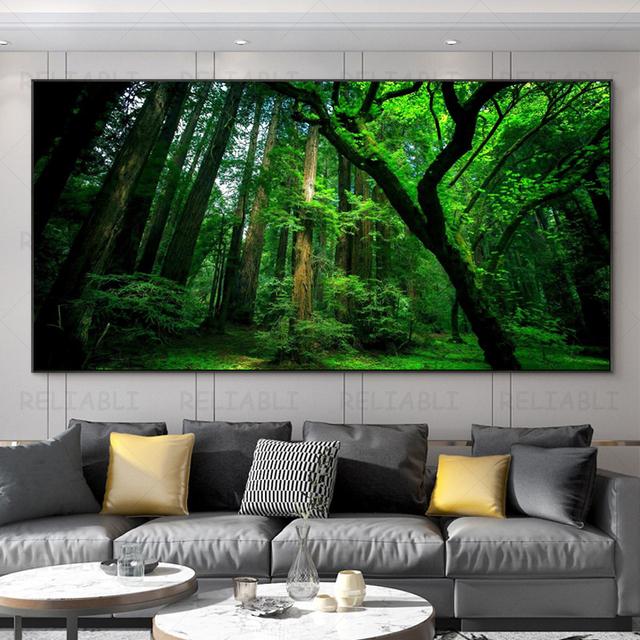 Пейзажные картины с зеленым деревом, холст, живопись, лесные постеры и гравюры, настенное искусство с гигантскими деревьями, картины для гостиной, декор для дома