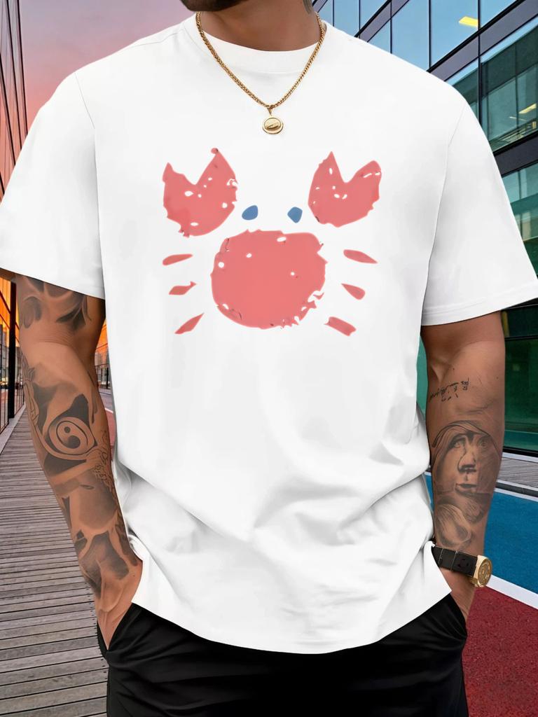 Unisexs Casual Short Sleeve T Shirt Minimal Abstract Crab Print Crew Neck Cotton Tee Loose Ocean Style Summer Tops For Adult Guys