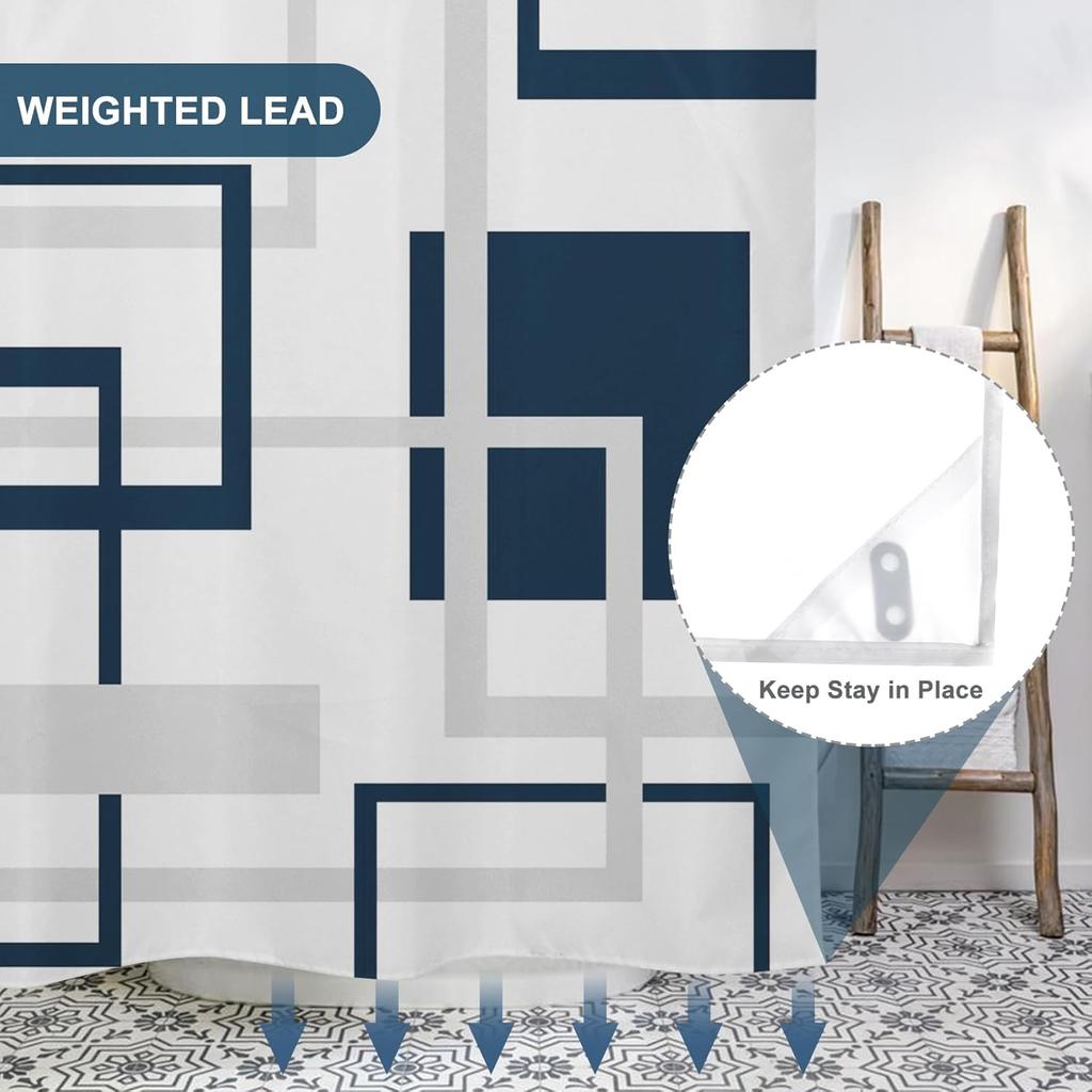 No Hooks Needed Blue Marble Shower Curtain Set with Snap-in Liner, Modern Abstract Shower Curtains for Luxury Hotel Grade Spa-Like Bathroom Decor