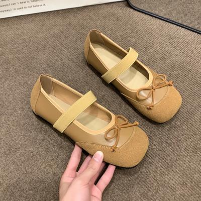 Женские туфли на плоской подошве с бантом, новые осенние туфли с квадратным носком, неглубоким воротом, пряжкой в одну линию, мягкой подошвой, нескользящие одинарные туфли