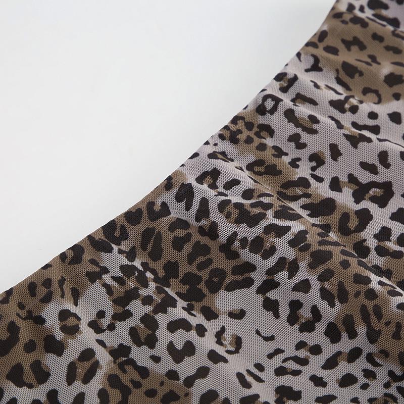 Осень/Зима 2024 Европейский и Американский Стиль Леопардовый Принт Сетка Асимметричная Длинная Юбка