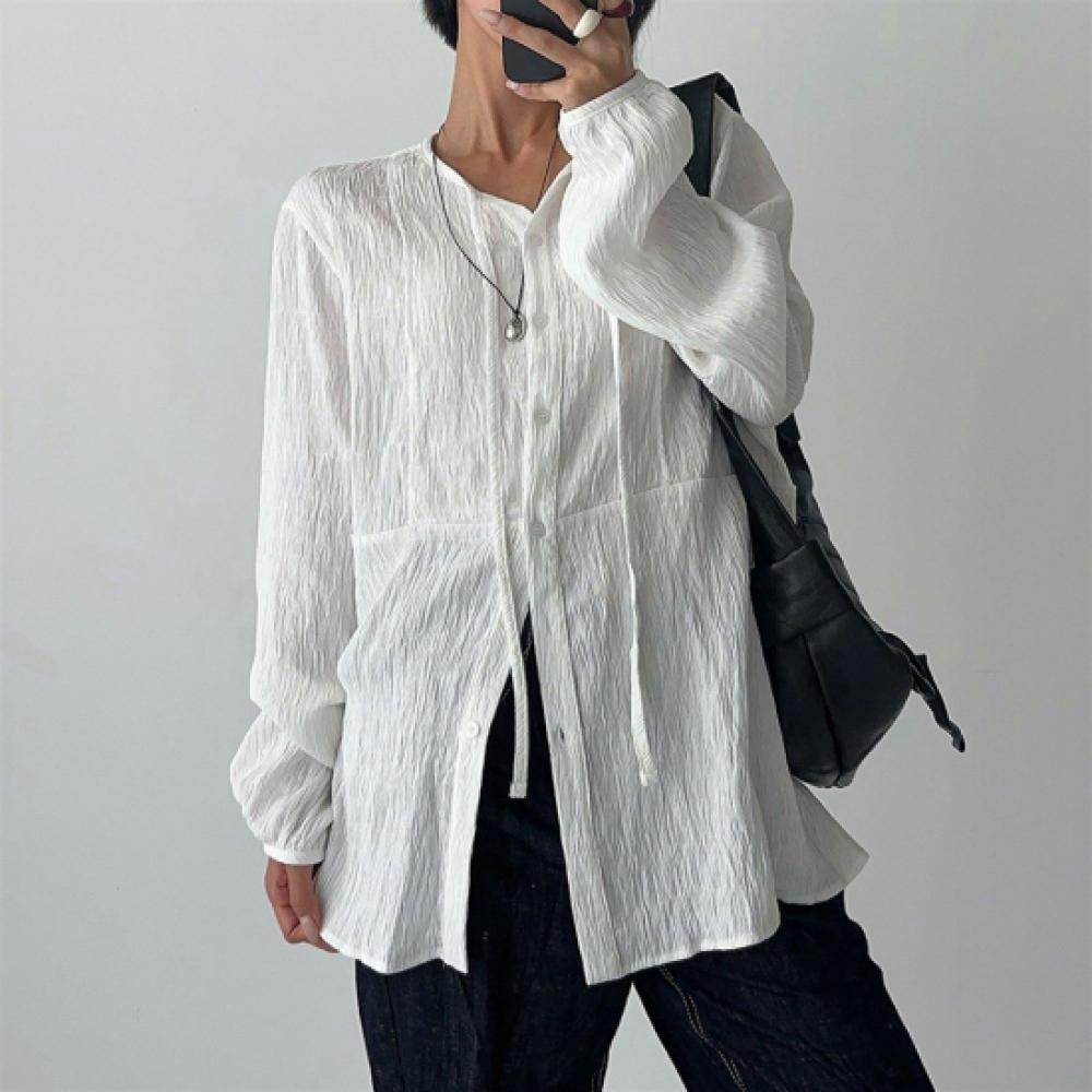 New Arrivals Open Run Women Loose Fit Button Long Sleeve Blouse Big Size Shirt
