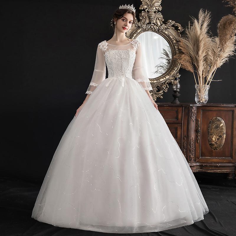 Mid-sleeved Wedding Dress with a Single Shoulder Korean Bride Was Thin and Large Size Female Skirt