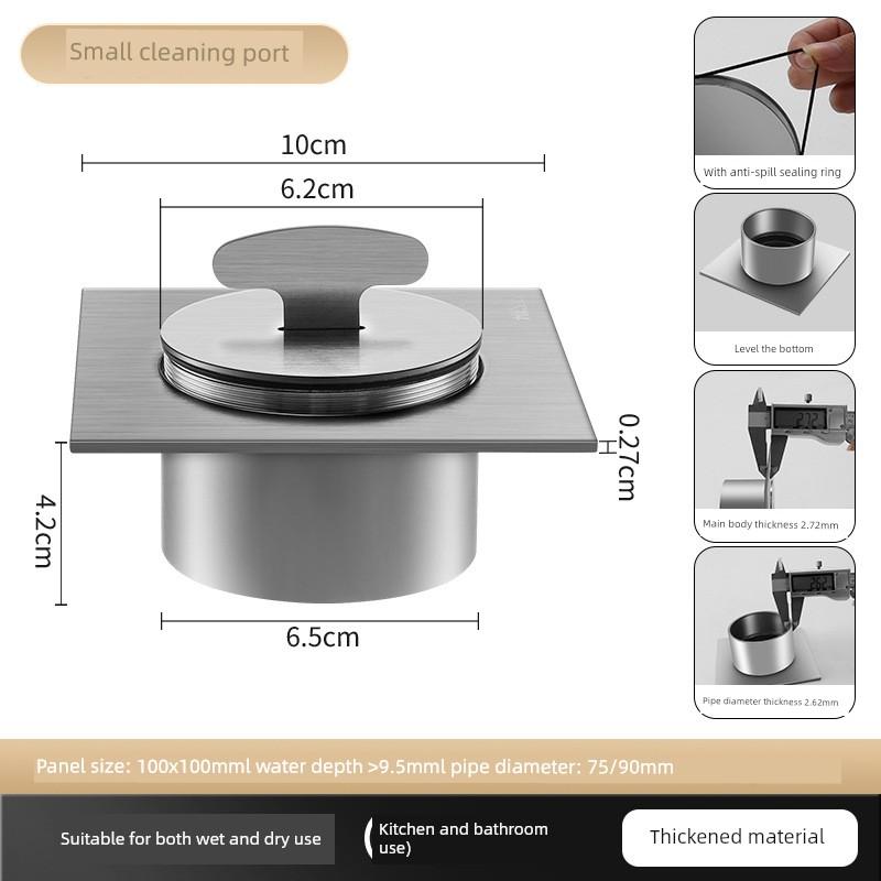 Thickened 304 Stainless Steel Cleaning Access Point for Floor Drain, Floor Cleaning Outlet, Balcony Kitchen Drain Pipe Inspection Port