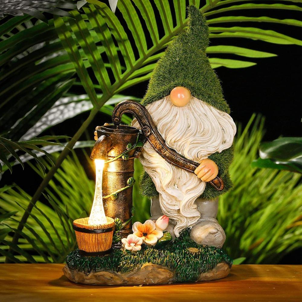 Resin Garden Statues Light Solar Power LED Light Gnome Doll Sculpture Christmas