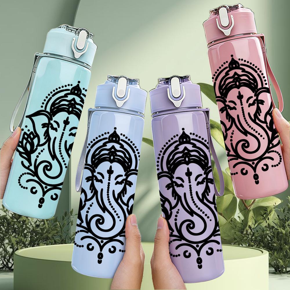 1PC Ganesha Ornate Sketch Graphic,750ml Color Plastic Sports Water Bottle,Leakproof Flip Straw Lid,Suitable for Sports Office Home Use