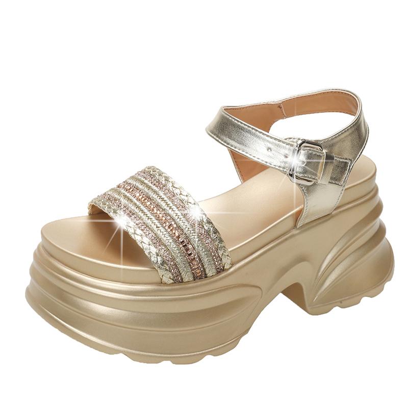 Модные женские ретро сандалии на платформе высокого качества, летние шлепанцы с открытым носком, хрустальные женские легкие пляжные туфли с открытым носком 8 см
