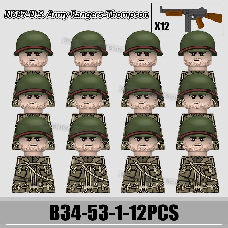 WW2 US Rangers 101 Airborne Soldier Figures Building Blocks Military Army Infantry Gear Helmet Rifle Guns BAR Bricks Toy Gifts