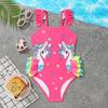 Children's Cute Fashion One Piece Unicorn Print Swimsuit Girls‘ Ruffled Bathing Suit Toddlers' Bikini Swimwear Kids Hot Spring Monokini Swimming Suit
